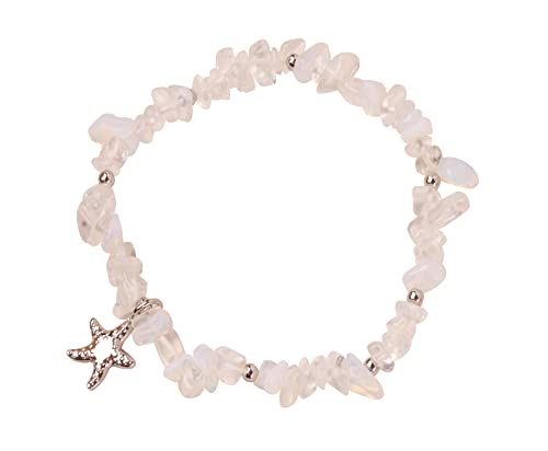 Image of Starfish Anklet Bracelets Handmade Amethyst Healing Stone Stretch Anklets Chakra Beach Foot Jewelry for Women Girl