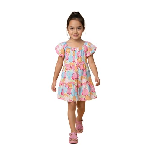 Image of Nautinati Girls A-Line Printed Dress with Puff Sleeves | Age 2-10 Years
