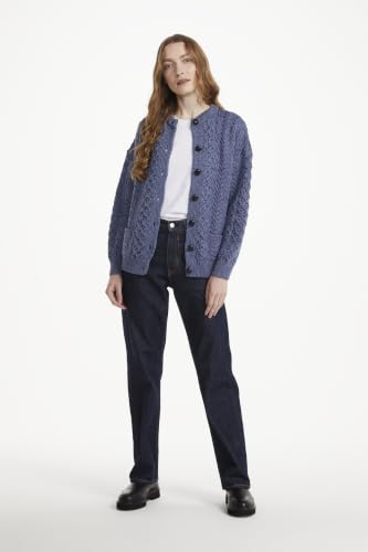 Image of Aran Woollen Mills Achill Women's Irish Cable Knit Aran Cardigan, 100% Merino Wool, Made in Ireland, Cream