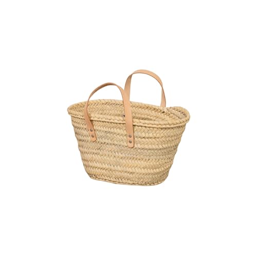 Cestería Aparici – Capazo de Palma Beige con Asas Cortas Hecho a Mano (32x18x17 cm) | Cesta Artesanal para Regalos, Decoración o Almacenaje