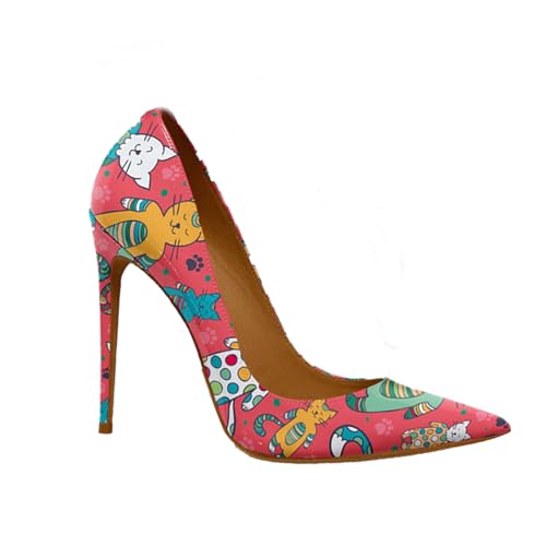 Chaussures à talons aiguilles imprimé chat et escarpins de fête confortables