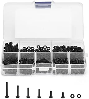 QWORK M3 x 8/10/12/15/20 mm Black Nylon Hex Screw/Nut/Washer Assortment Kit for DIY Electrical Circuit Board Mounting, 350 Pcs