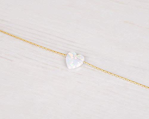 Tooliks - 14K Gold Filled White Opal Heart Short Choker Necklace - Designer Handmade Necklace For Women - 13.5 Inch + 3 Inch Extender (Gold Filled, White) #TOP6