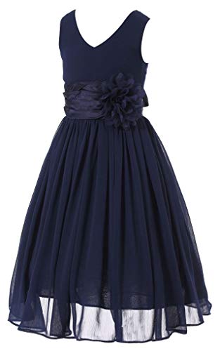 Bow Dream Junior Bridesmaids V-Neckline Chiffon Flower Girl Dress3