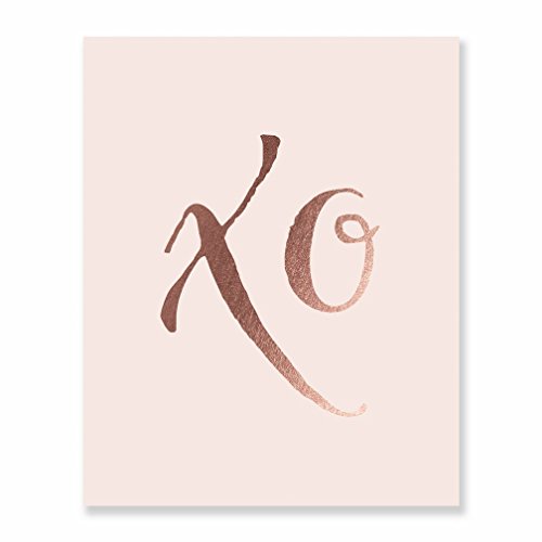 Hugs & Kisses Rose Gold Foil Artwork Print Modern XO Calligraphy Celebrating Love Engagement Anniversary Wedding Party Home Decor Baby Nursery Unframed Pink Wall Hang Tabletop Poster 8 x 10 inches A40