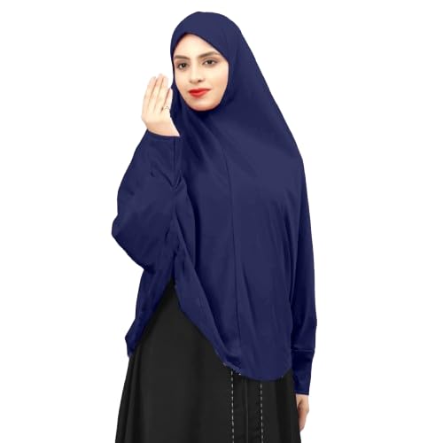 Women’s Modest Khimar Hijab | Full Coverage Long Head Scarf for Namaz, Abaya | Soft Breathable Islamic Hijab for Girls & Women (Navy Blue)