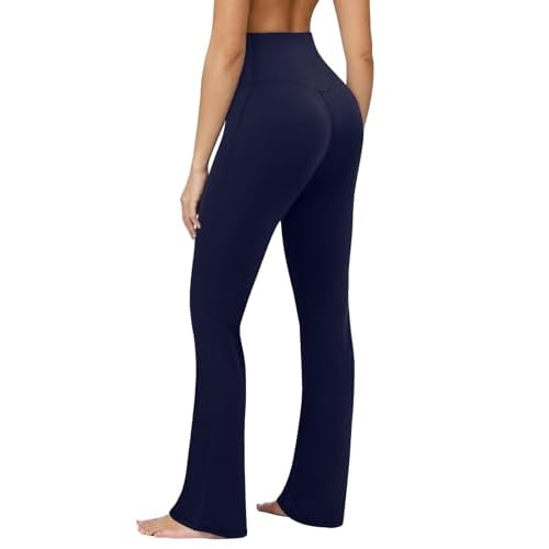 COPYLEAF Flare Leggings for Women High Waisted Seamless Yoga Pants Tummy Control Workout Gym Leggings Bootcut Pants Navy Blue Large