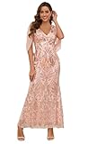 HYY Rose Gold Mother of The Bride Dresses with Cape Glitter Sequin Mermaid Womens Formal Dresses for Wedding Size 6