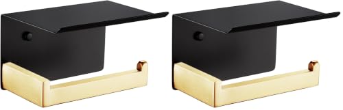 Image of KOKOSIRI Toilet Paper Holders with Shelf Bathroom Toilet Paper Roll Holder Wall Mounted T-304 Stainless Steel, Matte Black and Gold B2010GDK (Pack of 2)
