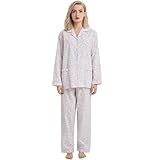 GLOBAL Womens Pajamas Set 100% Cotton Womens PJs Drawstring Sleepwear for Women Large