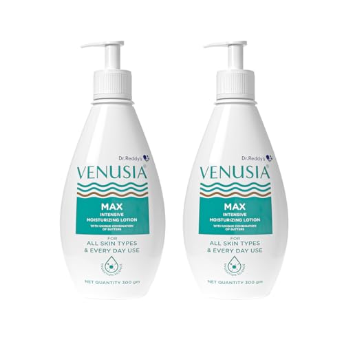 Dr. Reddy's Venusia Max Intensive Moisturizing Lotion | Dermatologist Recommended | Clinically Proven, Long-Lasting Moisturization | For Normal to Very Dry Skin | Cocoa Butter, Shea Butter, Mango Butter and Aloe Butter | 300g (Pack of 2).