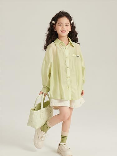Image of 2026 Premium Girls Button Down Shirt, Long Sleeve Collared Blouse with Chest Pocket