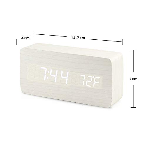 Oct17 Wooden Digital Alarm Clock, Wood Fashion Multi-Function Led Alarm Clock With Usb Power Supply, Voice Control, Thermometer - White #TOP2
