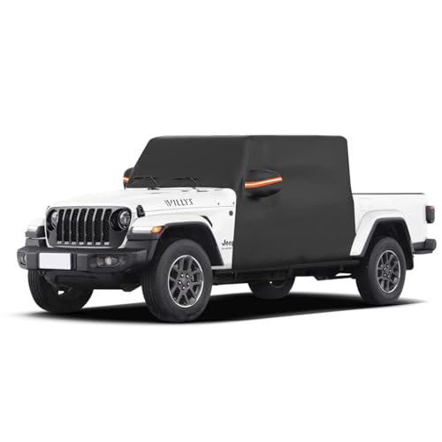 Image of Cab Cover for Jeep Gladiator JT 2020-2025 4 Door, Waterproof Half Cover with 6 Gust Hooks, Protect from Sunshine, UV, Snow, Rain, Wind, Scratch Resistant, Black