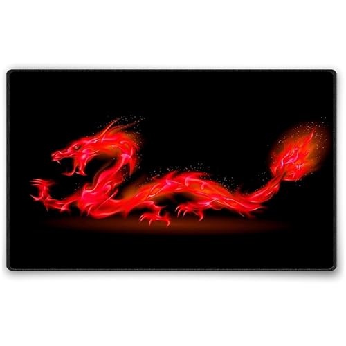 Tappetino Mouse 36 x 25 cm Drago rosso, con Bordo Cucito, Durevoli, antiscivolo e silenzioso, gioco, ufficio, casa, lavabile, arrotolabile, Tappetini per il Gaming Mousepad - Mousepad
