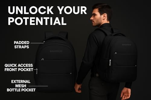 Image of Bagbros 30L Faux Leather Laptop Backpack for Men & Women - Premium Waterproof Anti-Theft Travel Bag with Multi-Pocket Organizer | Work, Gym, Office, College, School Use