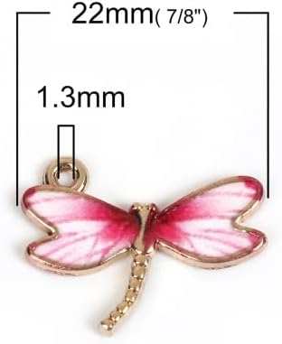 PEPPERLONELY 10PC Gold-Plated Alloy Pink Enamel Dragonfly Charms Pendants 22x17mm - Image 2