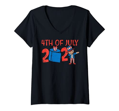 Donna 4th Of July 2021 Toilet Paper Dab Uncle Sam Face Mask Funny Maglietta con Collo a V