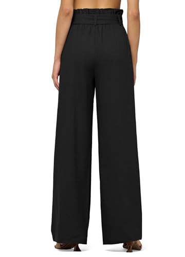 Willit Women Linen Pants Casual Wide Leg Dress Pants High Waisted Paperbag Work Trousers Summer Tie Knot Pockets 28"/30"/32''3