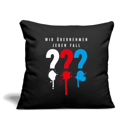 Spreadshirt Die DREI Fragezeichen Wir Übernehmen Jeden Fall Kissenbezug 45 x 45 cm, One Size, Schwarz Spreadshirt Die DREI Fragezeichen Wir Übernehmen Jeden Fall Kissenbezug 45 x 45 cm, One Size, Schwarz