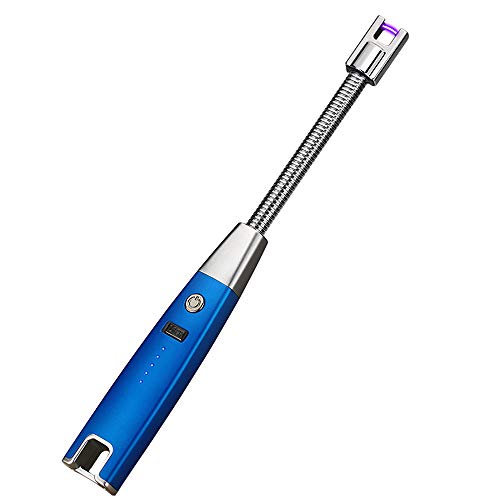 KEMAGO Encendedor Electrico, Mechero de Arco Electrico USB Recargable, Cuello Largo 360° Flexible Sin Llama ni Olor, Interruptor de Seguridad, para Cocina Barbacoa (Azul Mate)