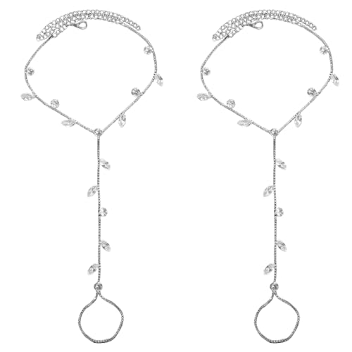 Image of Kokoma Leaf Foot Chain Barefoot Sandals Anklet for Beach Rhinestone Anklets Crystal Ankle Bracelet for Women Lady's Beach Wedding Foot Jewelry Party Accessories
