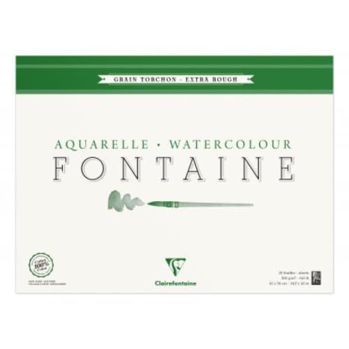 Lot de 2 Bloc encollé de 25 feuilles de papier aquarelle Fontaine grain torchon, 300 g/m², 42x56