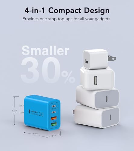 Image of [40W /2Pack] Wall Charger,USB C Charger Block, Multi-Port PD + QC 3.0 Super Fast Charging Power Plug Adapter Brick for Watch Series 9 8 7, iPhone 17 16 15 14 13 Pro Max Airpod, Samsung Galaxy S24(Blue)