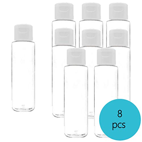 YanHuang 3.3 oz (100 ML) Empty Clear Plastic Bottles,Mini Squeeze Bottles with Disc Top Flip Cap for Lotion,Shampoo,Cosmetics.Set of 8.