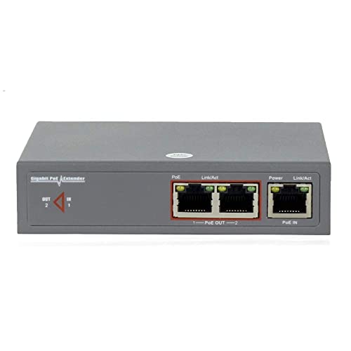 Kenuco 60W 48V Extended 330 Ft Gigabit Network Poe Extender, Ethernet Extender Kit (Poe 1 To 2 Ports) #TOP5