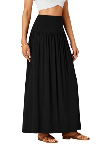 Vrtige Women's Casual Elastic High Waist Flowy A-line Pleated Long Maxi Skirt with Pockets4