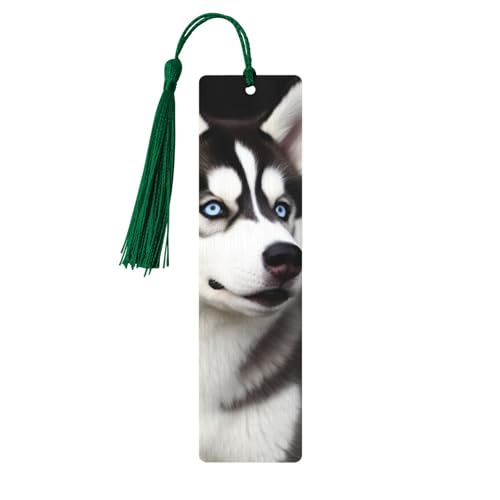 かわいいハスキー犬のタッセルペンダント付き木製しおり ユニークなハンドメイド木製ブックマーク ギフトクラフトブックマーカー ブック愛好家向け ページマーカー オーナメント 誕生日プレゼントに最適