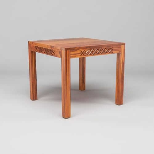 Image of Solid Sheesham Wood 2 Seater Dining Table Set with Cushioned Chairs for Dining Room | Living Room | Home & Office | Hotels Restaurant & Cafe (2 Seater, Honey A)
