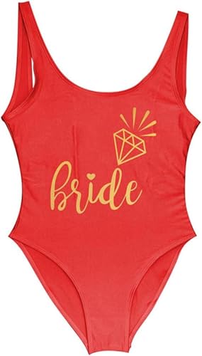 Nogkdyc Traje de baño de equipo para novia, despedida de soltero, traje de baño de una pieza para novia y novia, escuadrón, boda, fiesta, forro de pierna alta, traje de baño para mujer, traje de baño