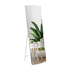 Vasemouh Grand Miroir Blanc sur Pied, 140×41 CM Miroir Antidéflagrant Plein Pied, Miroir Pliable à Poser au Sol pour La Chambre, Le Salon