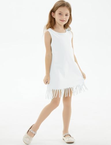 Noomelfish Girls Sleeveless Fringe Dress Cotton Summer Casual Sundress (3-12 Years)2