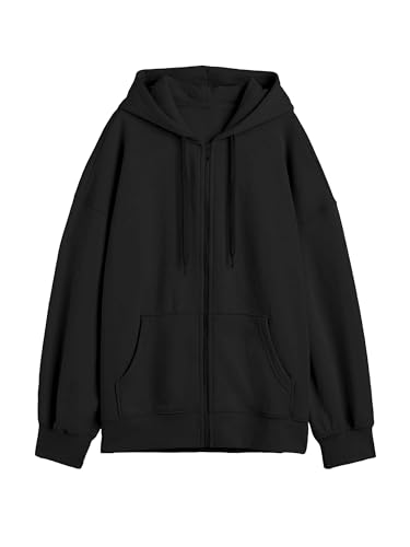 Image of DROBE Relaxed Fit Plain Cotton Blend Full Sleeves Hodded Zipper Jacket for Women