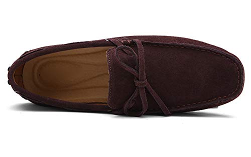 Santimon Men's Suede Leather Driving Walking Moccasins Loafer Lace Shoes3