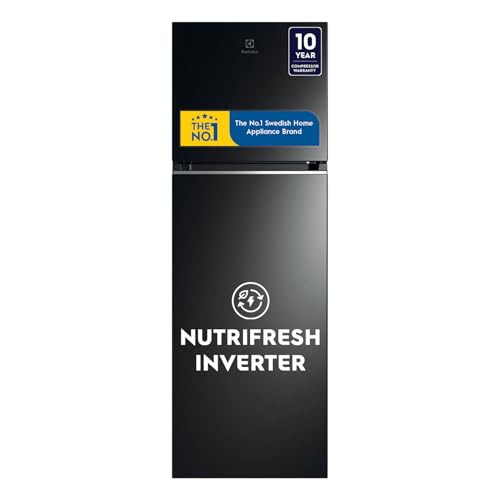 Image of Electrolux 341L 2 Star Inverter Frost Free Double Door Refrigerator, TasteLockAuto & TasteSeal Technology, UltimateTaste 300, ETB3700K-H, Glossy Black Steel