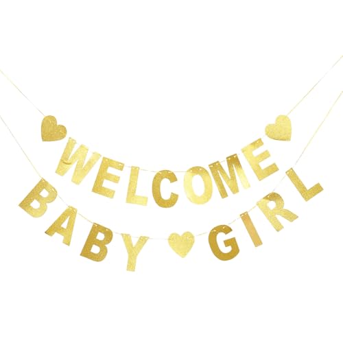 MOKKHNB 女の子の赤ちゃんを歓迎する吊り下げバナー キラキラ輝く誕生日バナー 幼児の誕生日パーティー ベビーシャワー 女の子のパーティー用品 デコレーション