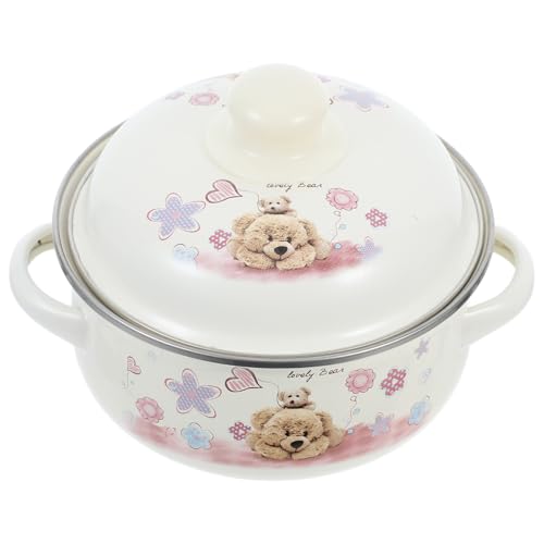 HOMSFOU Olla Esmaltada Vintage 16 Cm Tapa, Doble Asa, Olla Práctica para Sopa y Estofado Casero, Menaje de Cocina Antiadherente para Uso Doméstico Estilo Aleatorio