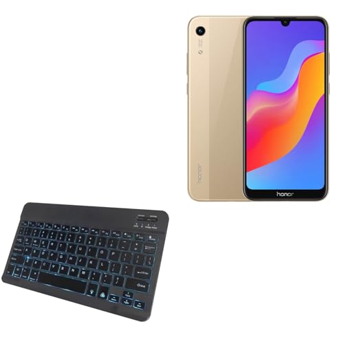 BoxWave Keyboard Compatible with Huawei Honor 8A Pro - SlimKeys Bluetooth Keyboard - with Backlight, Portable Slim LED 7 Colors - Jet Black