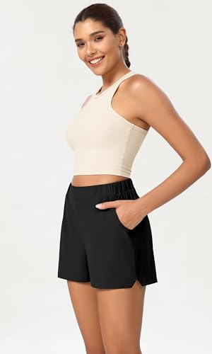 ODODOS Stretch Woven Relaxed Shorts for Women Elastic High Waist Summer Lightweight Casual Shorts with Pockets4