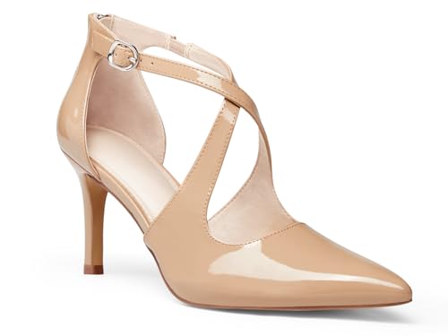 Image of Womens Pumps High Heels Pointed Toe Crossed Strap D'Orsay Zip up Stilettos Party Dress Shoes