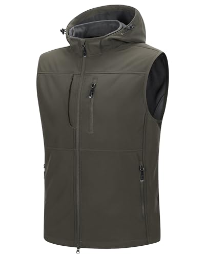 Image of 33,000ft Men's Lightweight Softshell Vest Hooded Outerwear Zip Up Fleece Lined Windproof Sleeveless Jacket for Golf Running