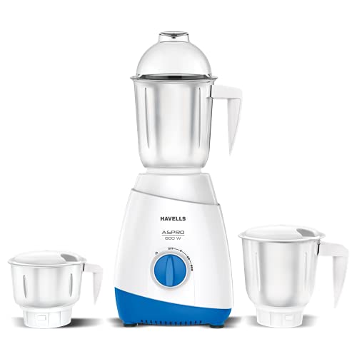 Havells Aspro 600 Watt Mixer Grinder With 3 Jar (White & Light Blue) (GHFMGAZB060) For Rs. 2638 @ 43 %