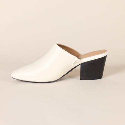 Amazon Essentials Women's Square Toe Slip On Heeled Mules, Backless, Non Slip, Off-white, 6.5 - image 2
