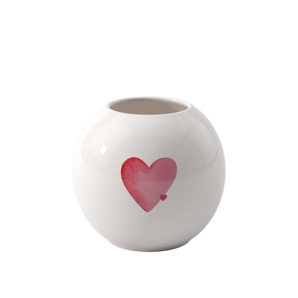 like. by Villeroy & Boch – With Love wazon, wymiary: ok. 13×13×11,5cm, biały z czerw. akwarelową dekor., nadaje się do zmywarki i mikrofalówki, motyw serca, dekoracyjny pękaty wazon, porcelana Premium