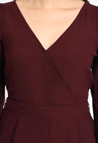 Image of V&M Women's Black V-Neck Jumpsuit | Full Sleeve Straight-Leg One-Piece with Side Pockets | Elegant Western for Office, Party & Evening Outfits