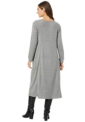 Woman Within Women's Plus Size Thermal Waffle Knit A-Line Dress - 2X, Medium Heather Grey Gray #TOP2